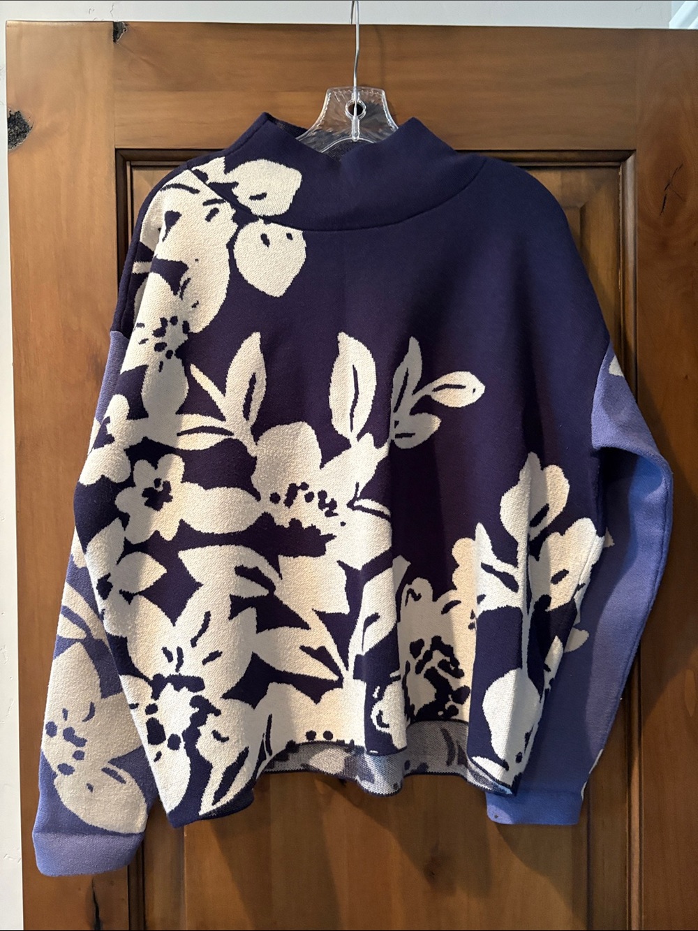 Mauve Floral Mock Neck Sweater in Purple and Cream- from Anthropologie